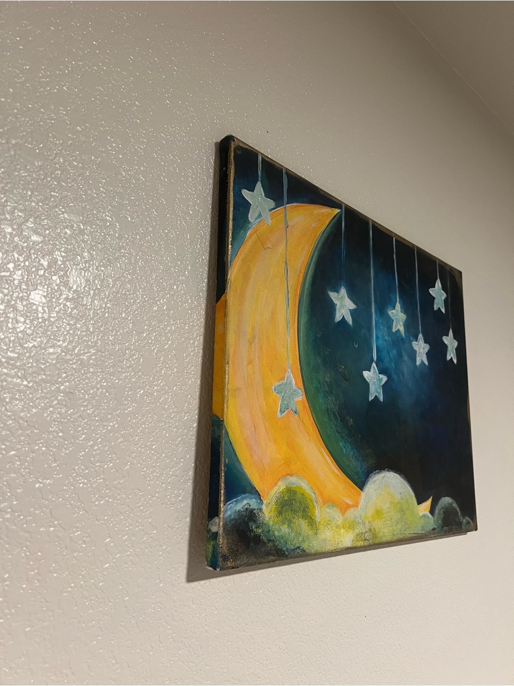 Hand-Painted Moon and Stars Canvas Wall Art - Picture 3 of 4